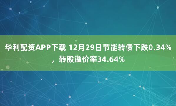 华利配资APP下载 12月29日节能转债下跌0.34%,转股溢价率34.64%